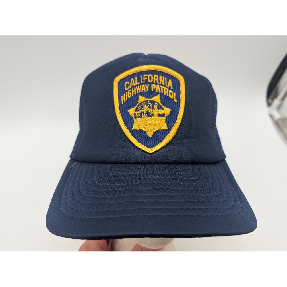Vintage California Highway Patrol CHP Trucker Hat Navy Blue Mesh Snapback Cap